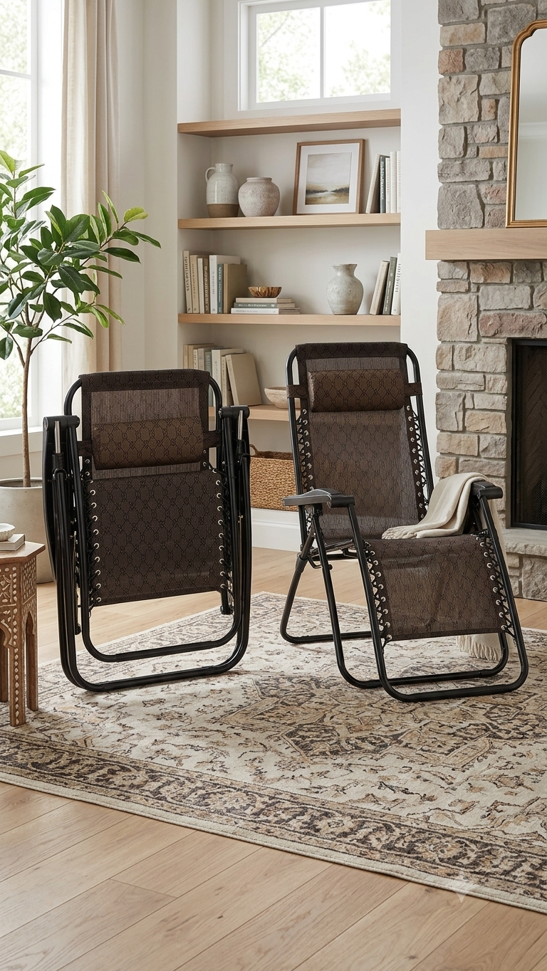 A PREMIUM BROWN FOLDING CHAIR WITH PILLOW