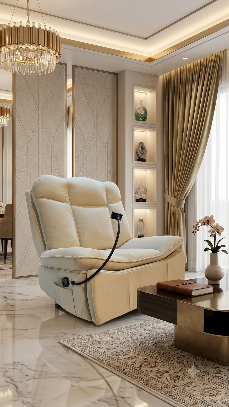 A WHITE PREIMUM PHONE HOLDER MANUAL 1 SEATER RECLINER