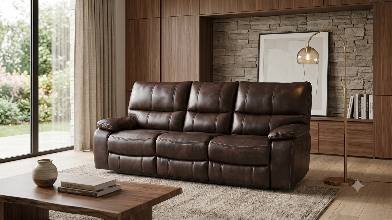 BROWN LEATHER 3 SEATER MANUAL RECLINERS