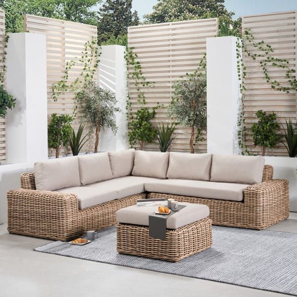 CORNER 5 SEATER WICKER SOFA REMOVEABLE CUSHIONS WITH CENTER TABLE