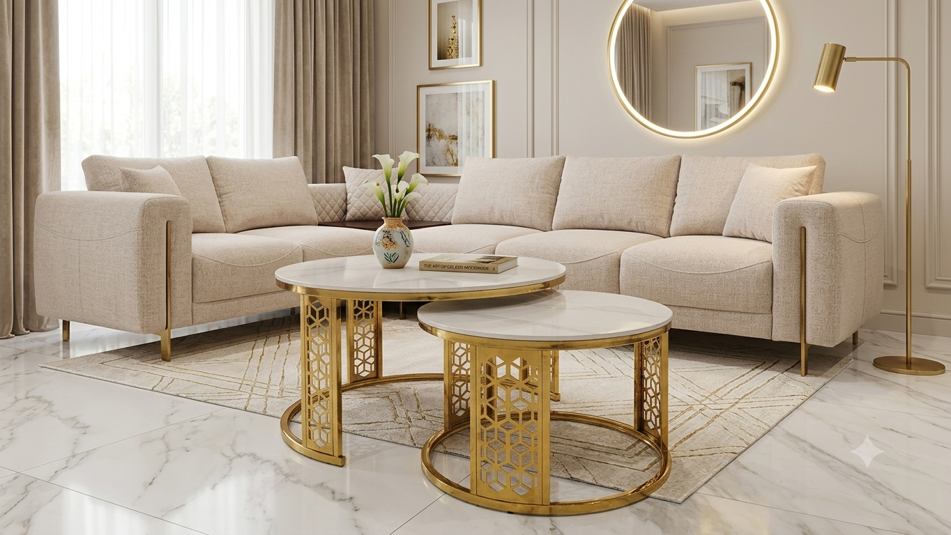 Crescent Ceramic Top Nest of 2 Tables