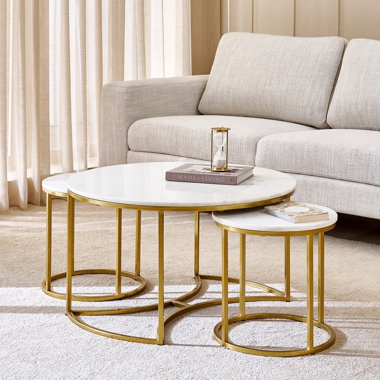 Freedo NXT Marble Top Set of 3 Nested Coffee Tables - White image 3