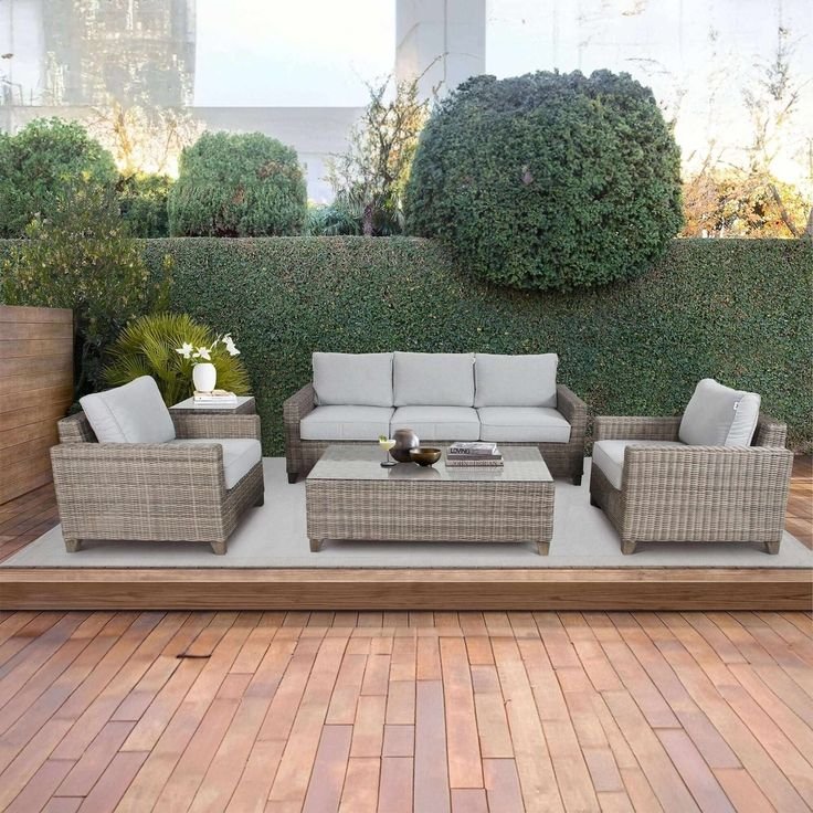 GREY WICKER SOFA SET 3+1+1 REMOVEABLE CUSHIONS WITH CENTER TABLE
