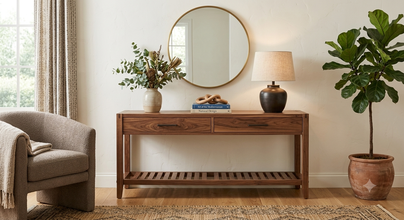 Mango Wood Top Console Table - Walnut