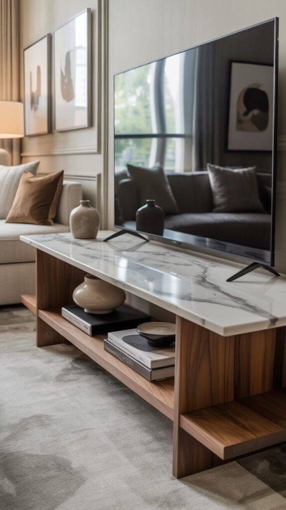 MARBLE TOP WOODERN BASE TV UNIT