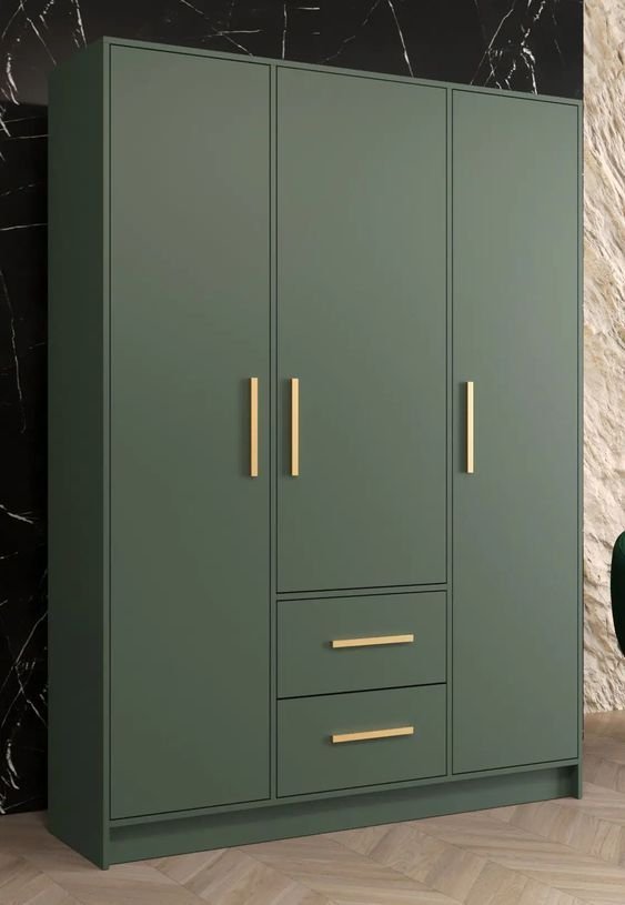 olive green with 2 drawers 3-Door Wardrobe