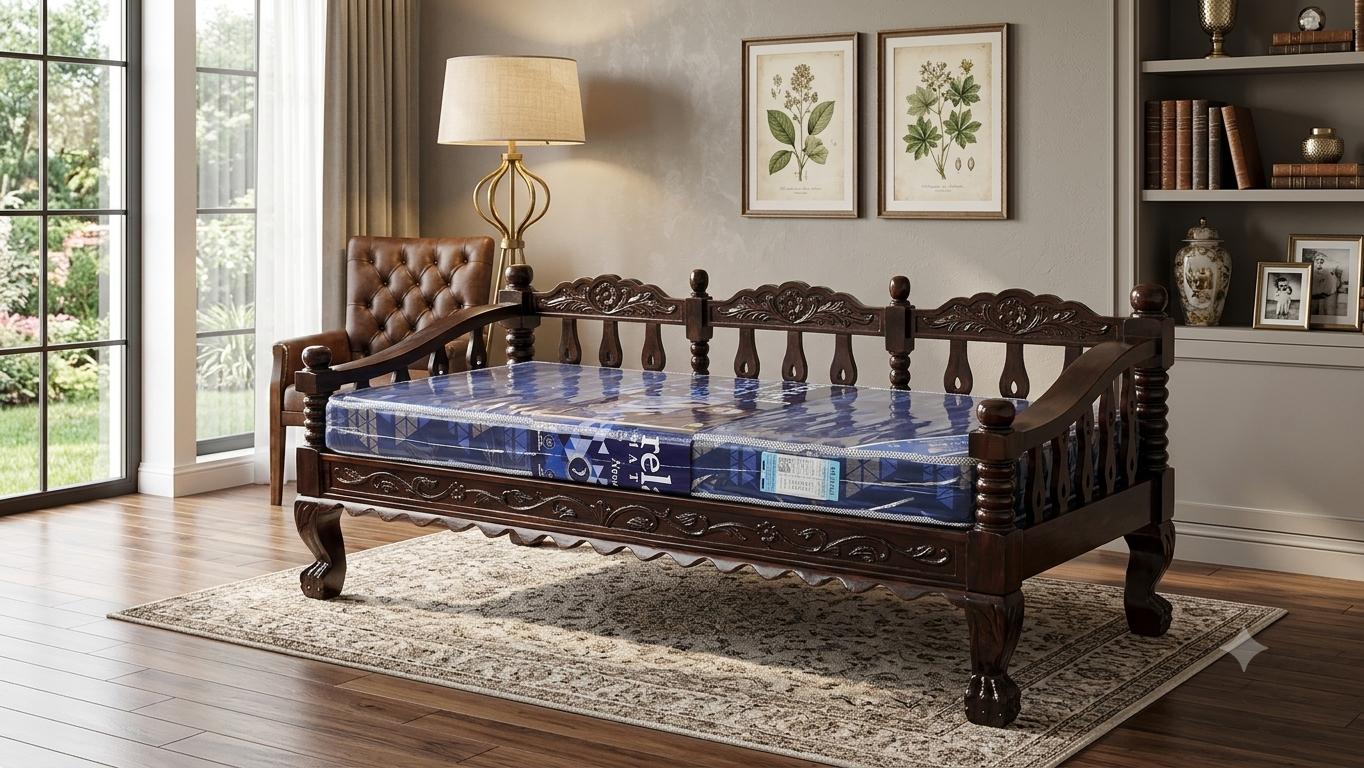 SOLID TEAKWOOD DESINGER HANDLE DIVAN WALNUT BLACK
