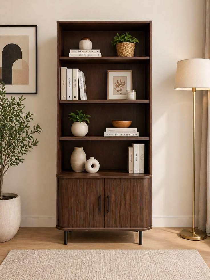 WALNUT BROWN 2 DOORS WITH RACKS BOOK CASES