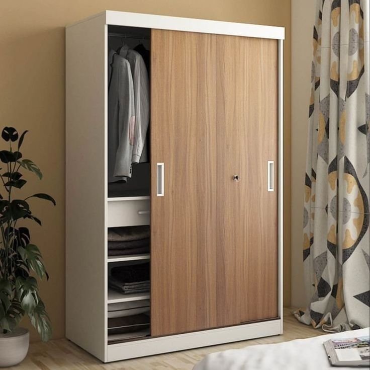 WHITE Brown 2-Door Sliding Wardrobe