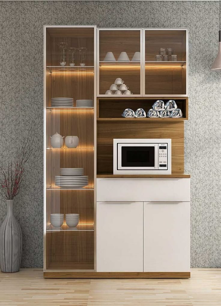WHITE CROCKERY UNIT WITH GLASS DOORS