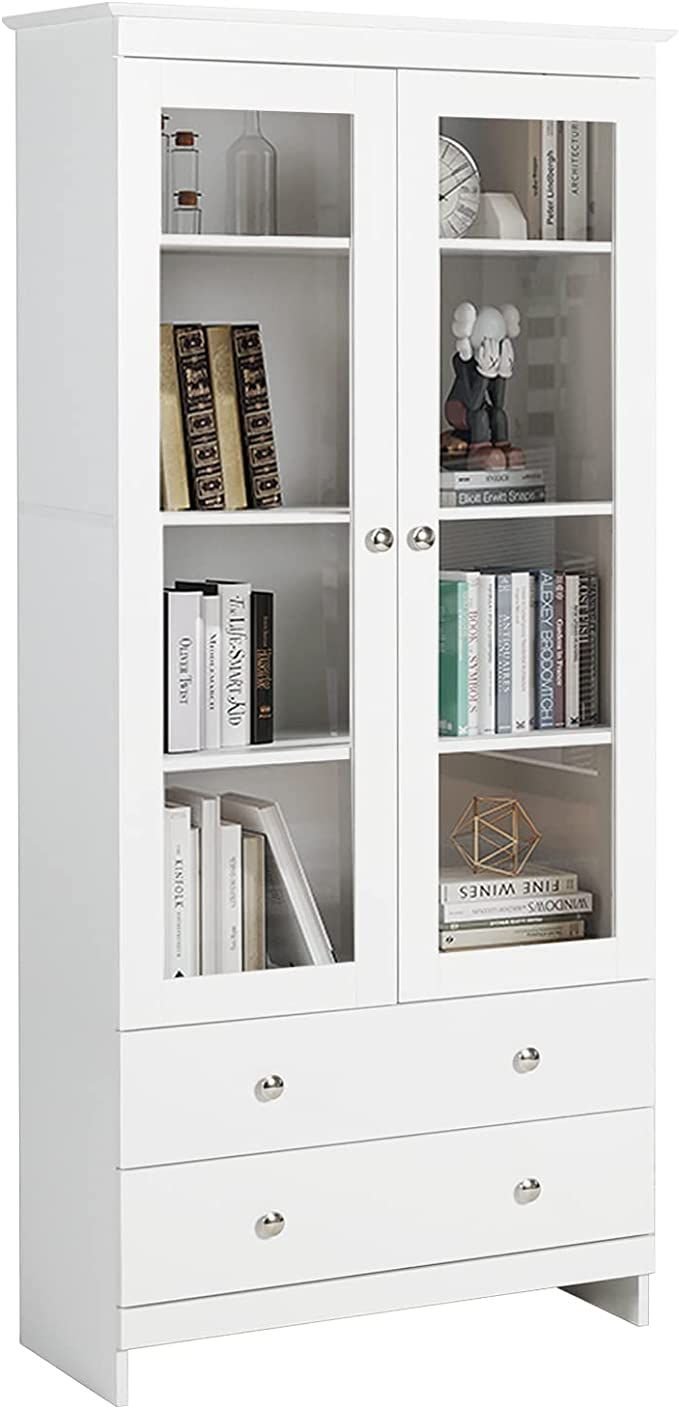 WHITE GLASS DOOR BOOK CABINET